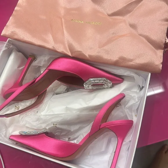 Amina muaddi 105 mm sling back satin pumps - Picture 5 of 6